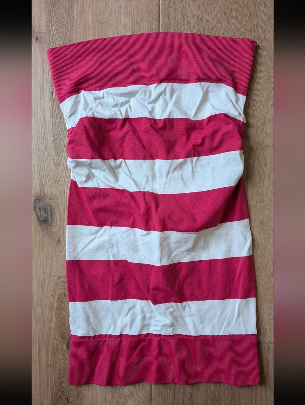 Y2K Hot Pink White Striped Ruched Tube Top Small Medium